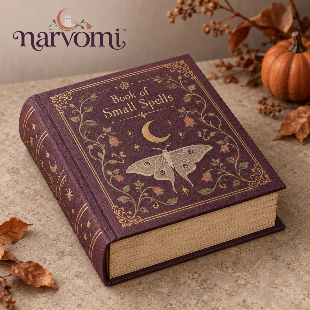 narvomi™ Book of Small Spells Note Box — Vintage-Inspired Halloween Desk Organizer for 3" Sticky Notes & Keepsakes