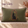 narvomi™ Window Watch Black Cat Lumbar Pillow — 12" × 18" Embroidered Halloween Cushion with Removable Cover