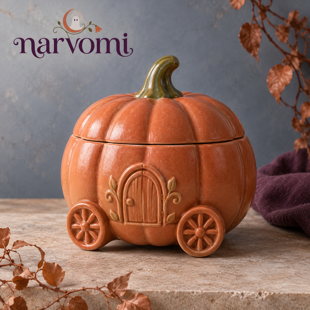 narvomi™ Pumpkin Post Lidded Trinket Box — Ceramic Halloween Storage Jar, Fall Keepsake Container & Small Gift