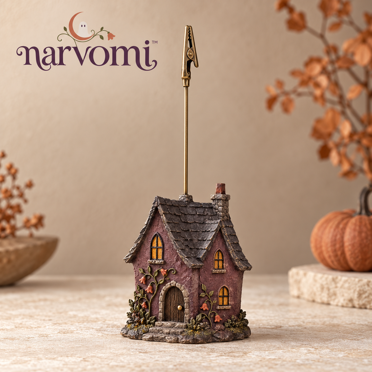 narvomi™ Last Light Manor Photo Holder — Halloween Castle Memo Clip, Postcard Stand & Desk Decoration