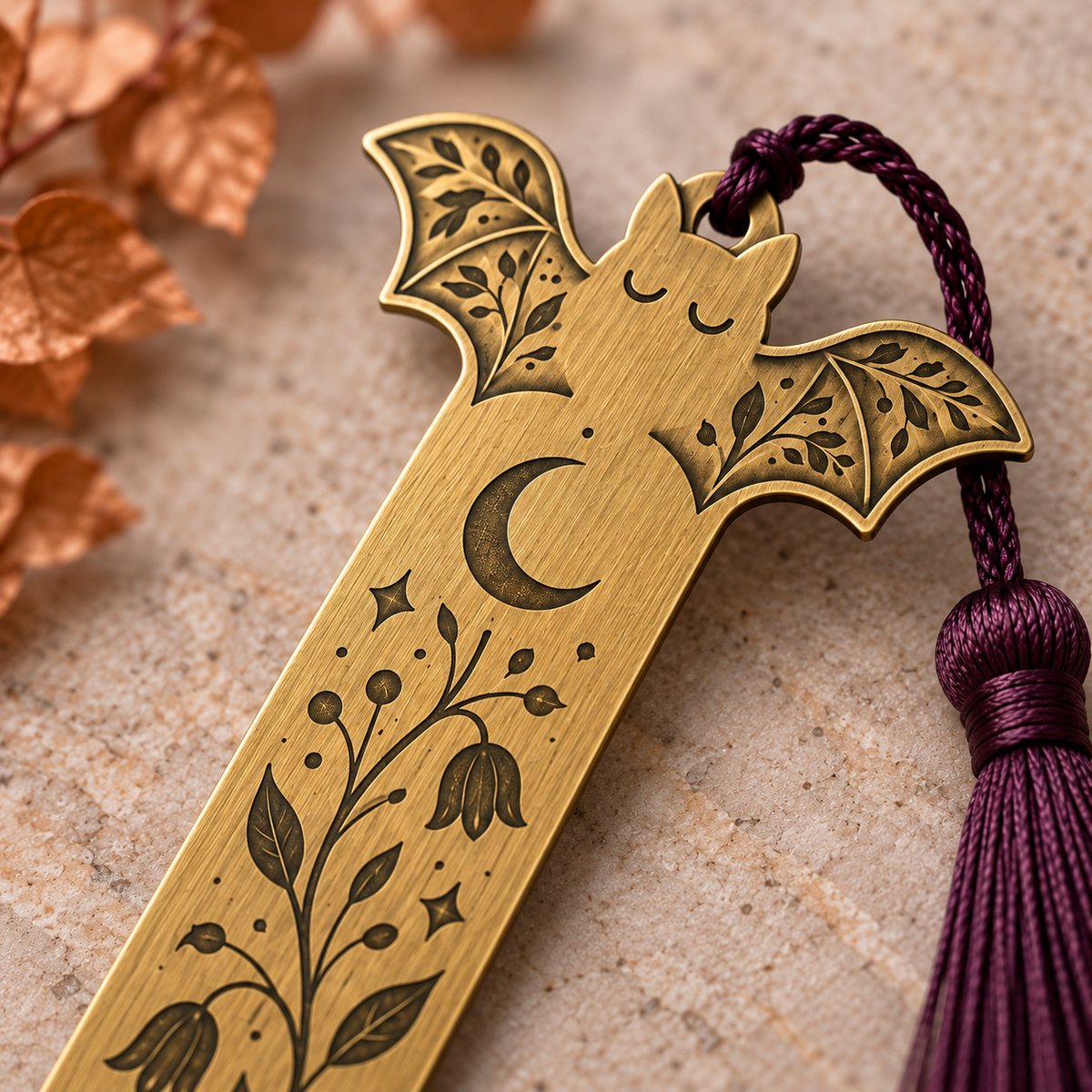 narvomi™ Moonlit Messenger Bat Bookmark — Etched Metal Page Marker, Vintage-Inspired Halloween Reader Gift