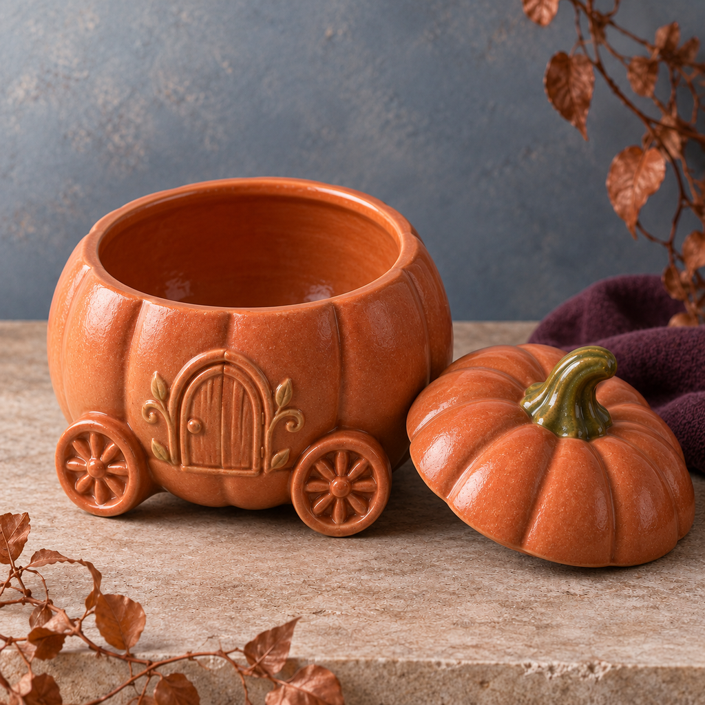 narvomi™ Pumpkin Post Lidded Trinket Box — Ceramic Halloween Storage Jar, Fall Keepsake Container & Small Gift