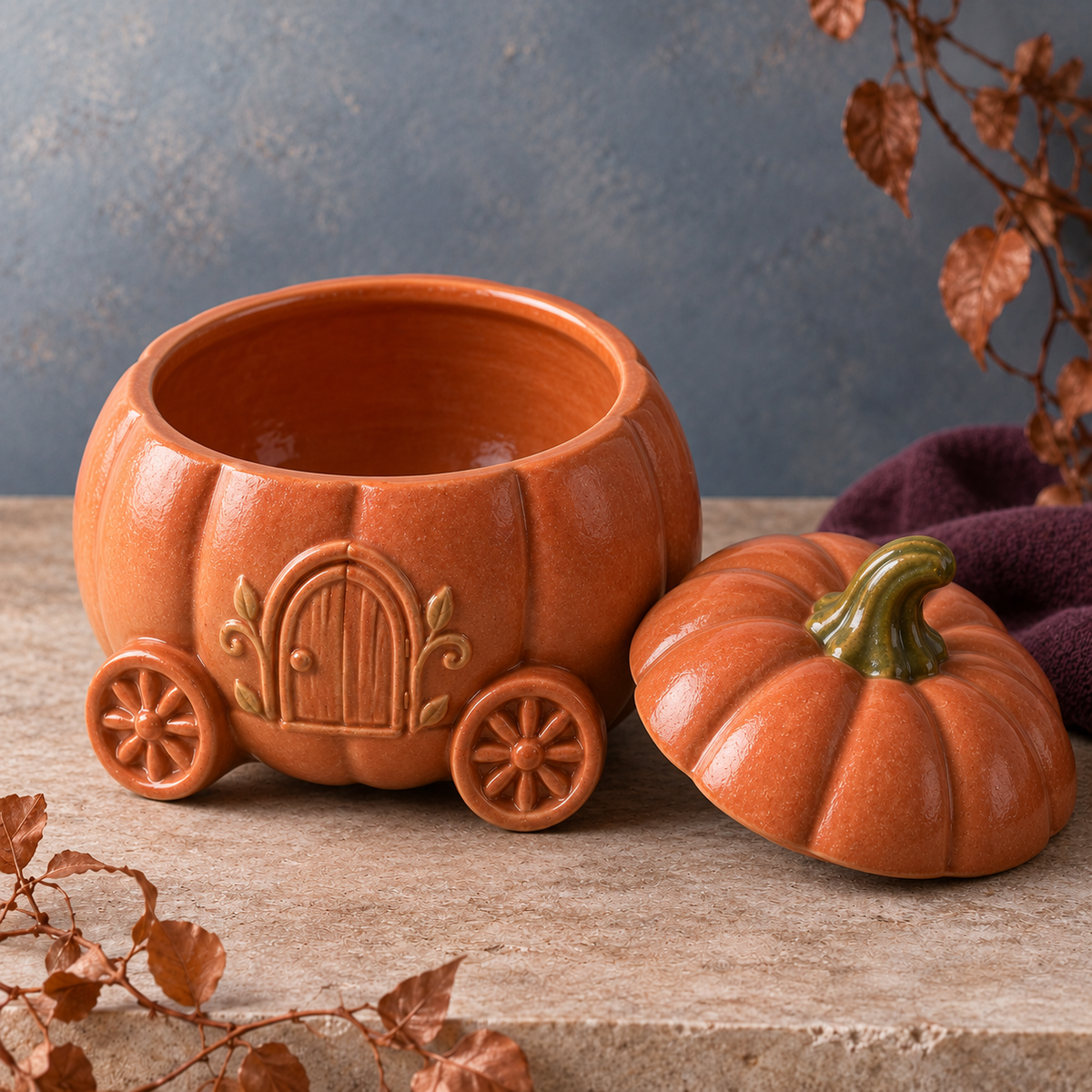 narvomi™ Pumpkin Post Lidded Trinket Box — Ceramic Halloween Storage Jar, Fall Keepsake Container & Small Gift