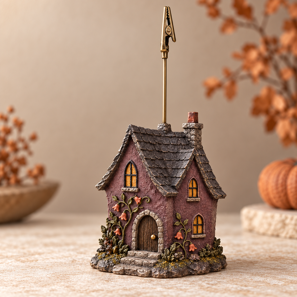 narvomi™ Last Light Manor Photo Holder — Halloween Castle Memo Clip, Postcard Stand & Desk Decoration