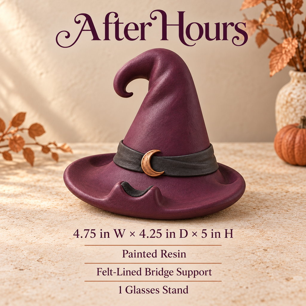 narvomi™ After Hours Witch Hat Glasses Stand — Halloween Eyeglass Holder, Vanity Organizer & Desk Gift