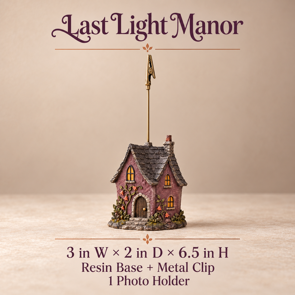 narvomi™ Last Light Manor Photo Holder — Halloween Castle Memo Clip, Postcard Stand & Desk Decoration