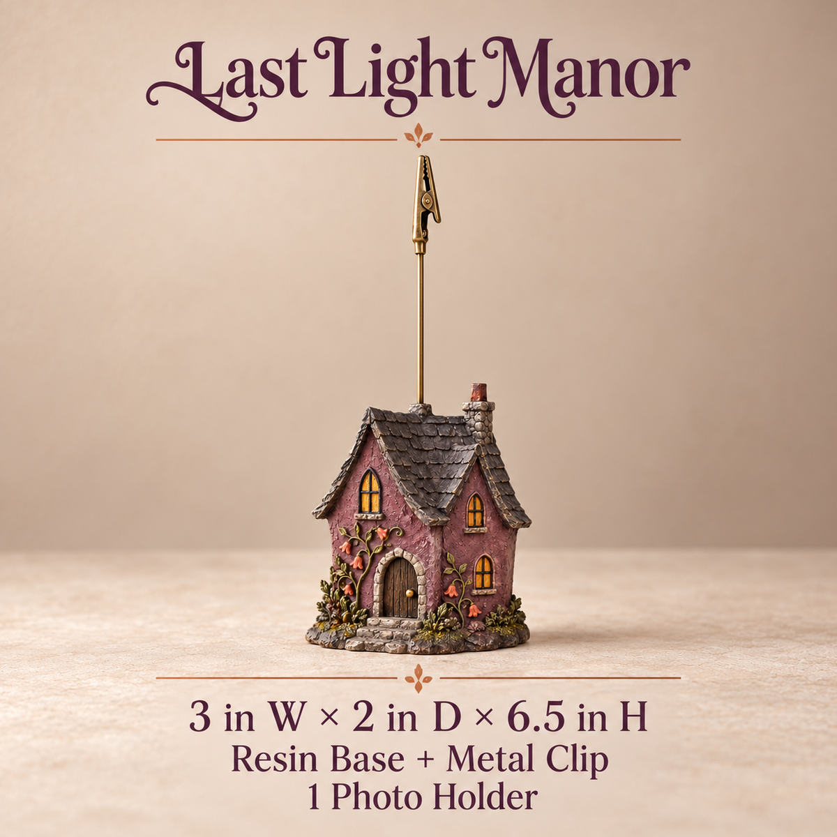 narvomi™ Last Light Manor Photo Holder — Halloween Castle Memo Clip, Postcard Stand & Desk Decoration