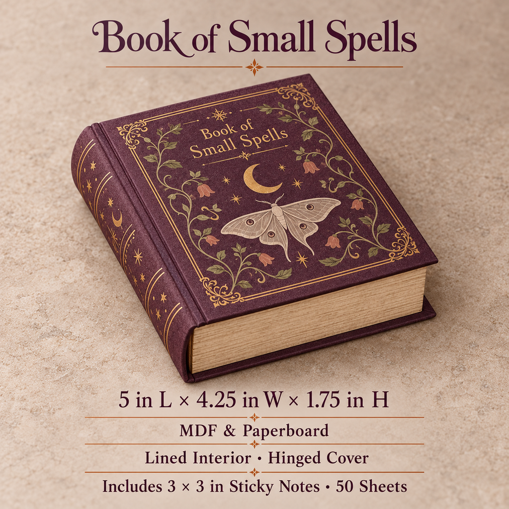narvomi™ Book of Small Spells Note Box — Vintage-Inspired Halloween Desk Organizer for 3" Sticky Notes & Keepsakes