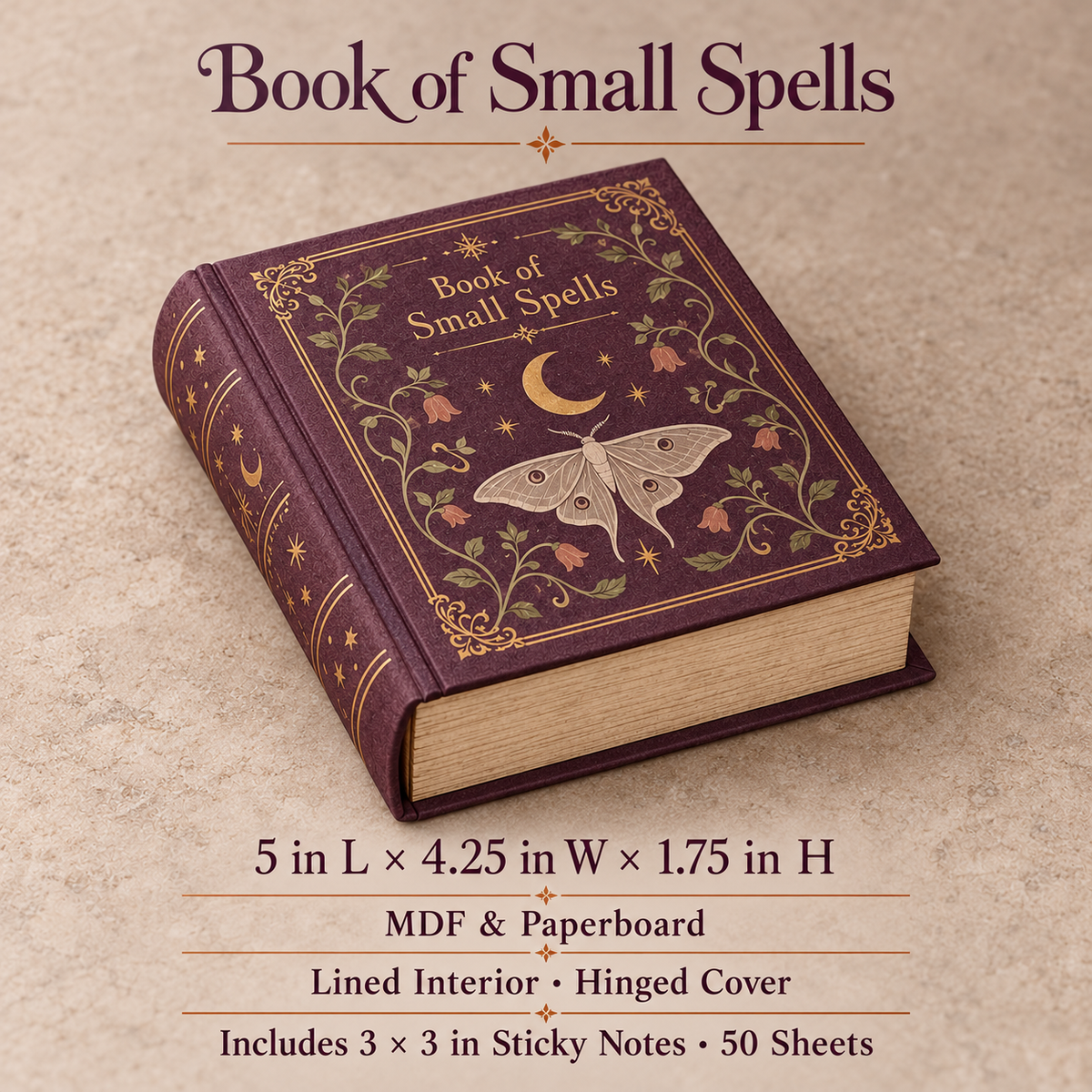 narvomi™ Book of Small Spells Note Box — Vintage-Inspired Halloween Desk Organizer for 3" Sticky Notes & Keepsakes